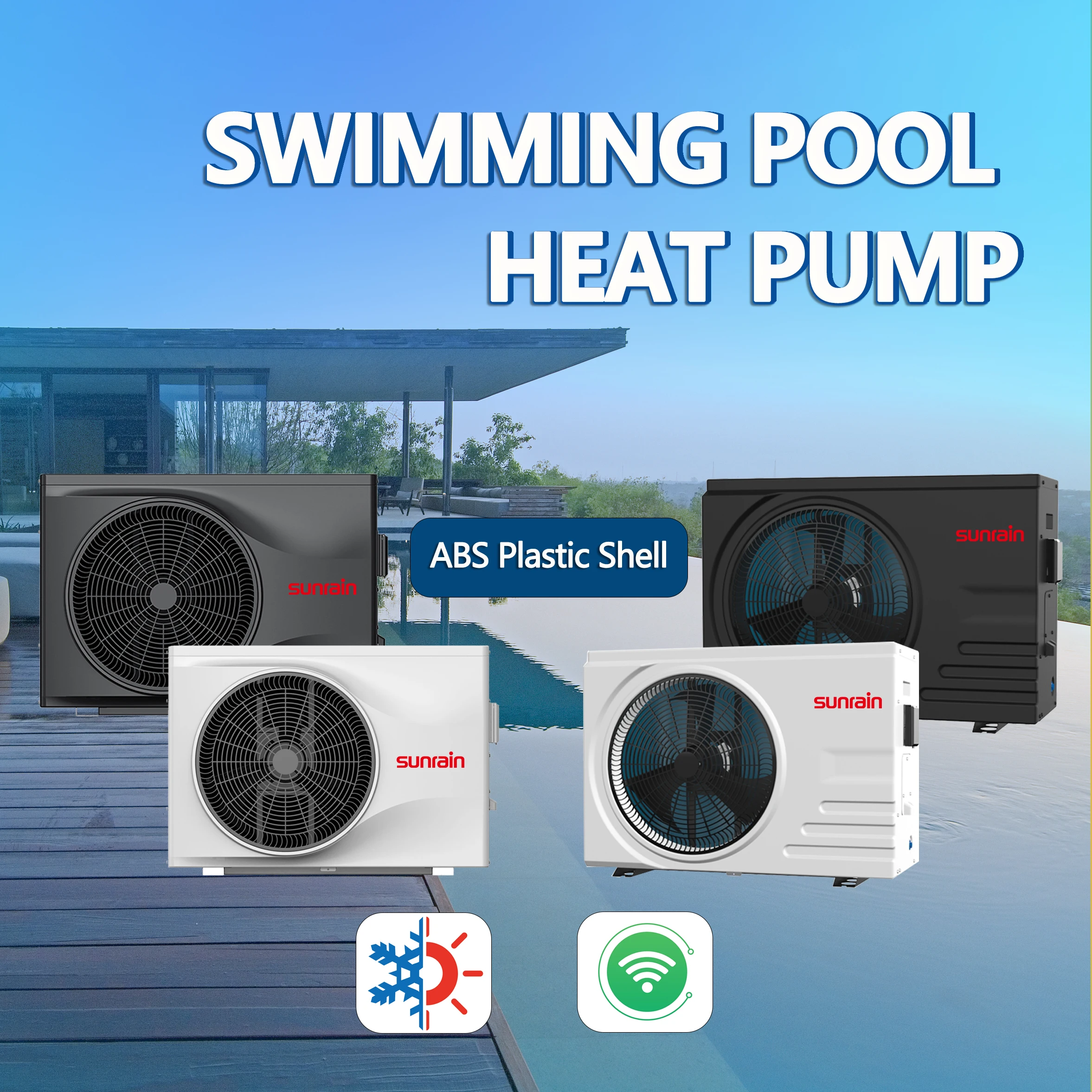 Sunrain Europe Popular Factory Direct Wifi  R32 DC Inverter Swimming Pool Heat Pump Heater and Cooler