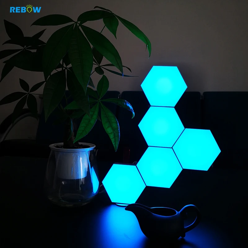  Rebow Прямая поставка китайская Чувствительная Геометрическая сборка модульная сенсорная RGB Шестигранная комнатная настенная