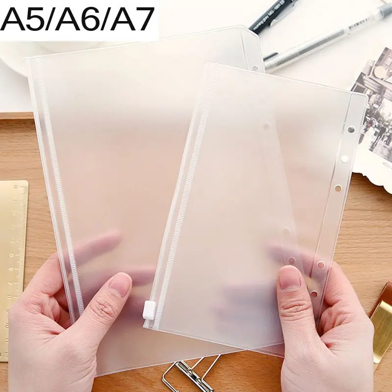 Office School Clear PVC 6 Holes Loos-leaf Binder Notebooks Inner Sheets Zipper Pounchs Stationery Supplies  A5A6A7
