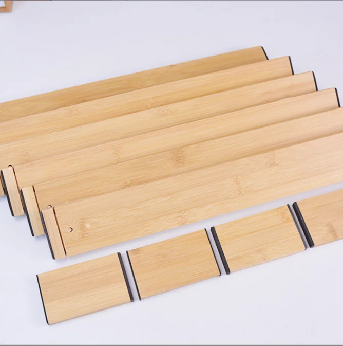 Adjustable bamboo space drawer dividers organizer retractable expandable wood bamboo drawer dividers with inserts