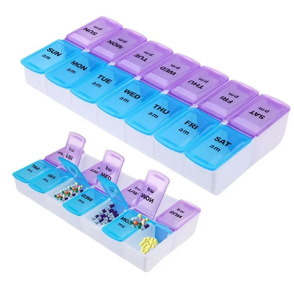 Customizable pill storage cases double-row box for capsules and pills 14days