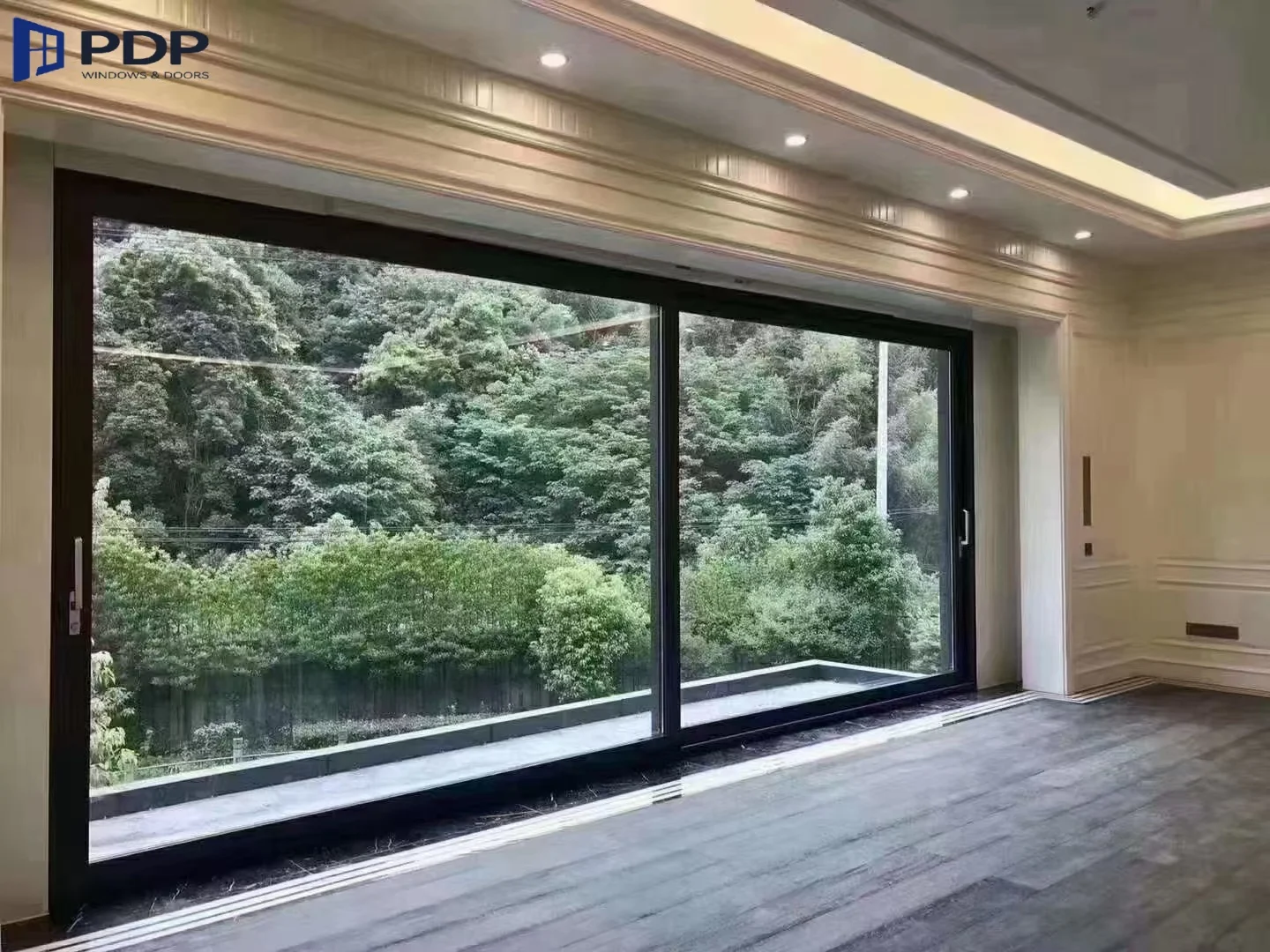 Minimally Designed Double Tempered Glass Aluminum Sliding Door for Exterior Balcony or Entrance Use