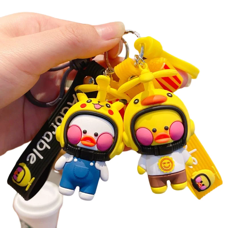 Promotional Gifts Wholesale 3D Cartoon PVC Cute Helmet Duckling Custom Keychain