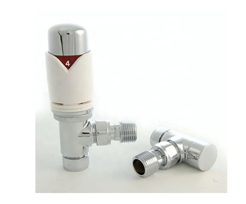 White head Thermostatic Straight Towel Radiator Valves 15mm Central Heating