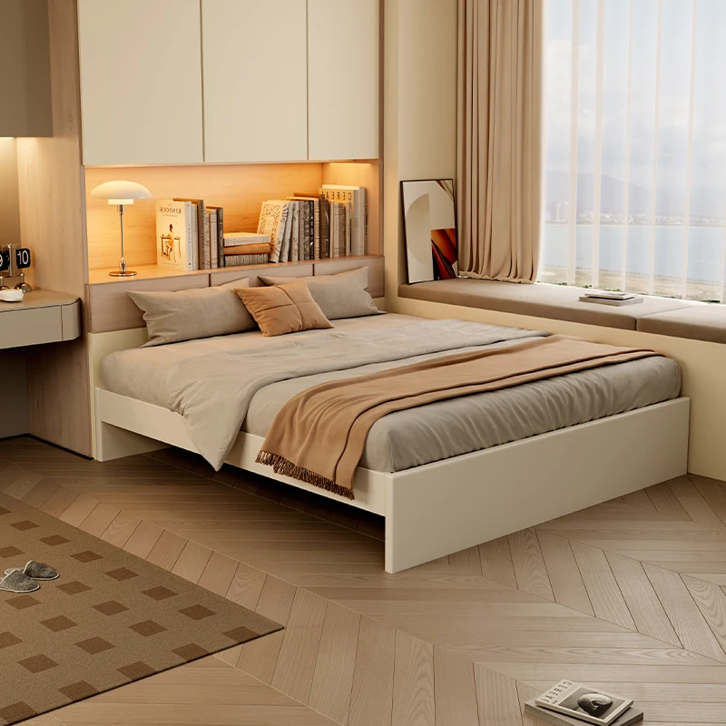 Luxury bedroom set furniture modern queen king size wooden beds multifunction white soft leather bed with storage