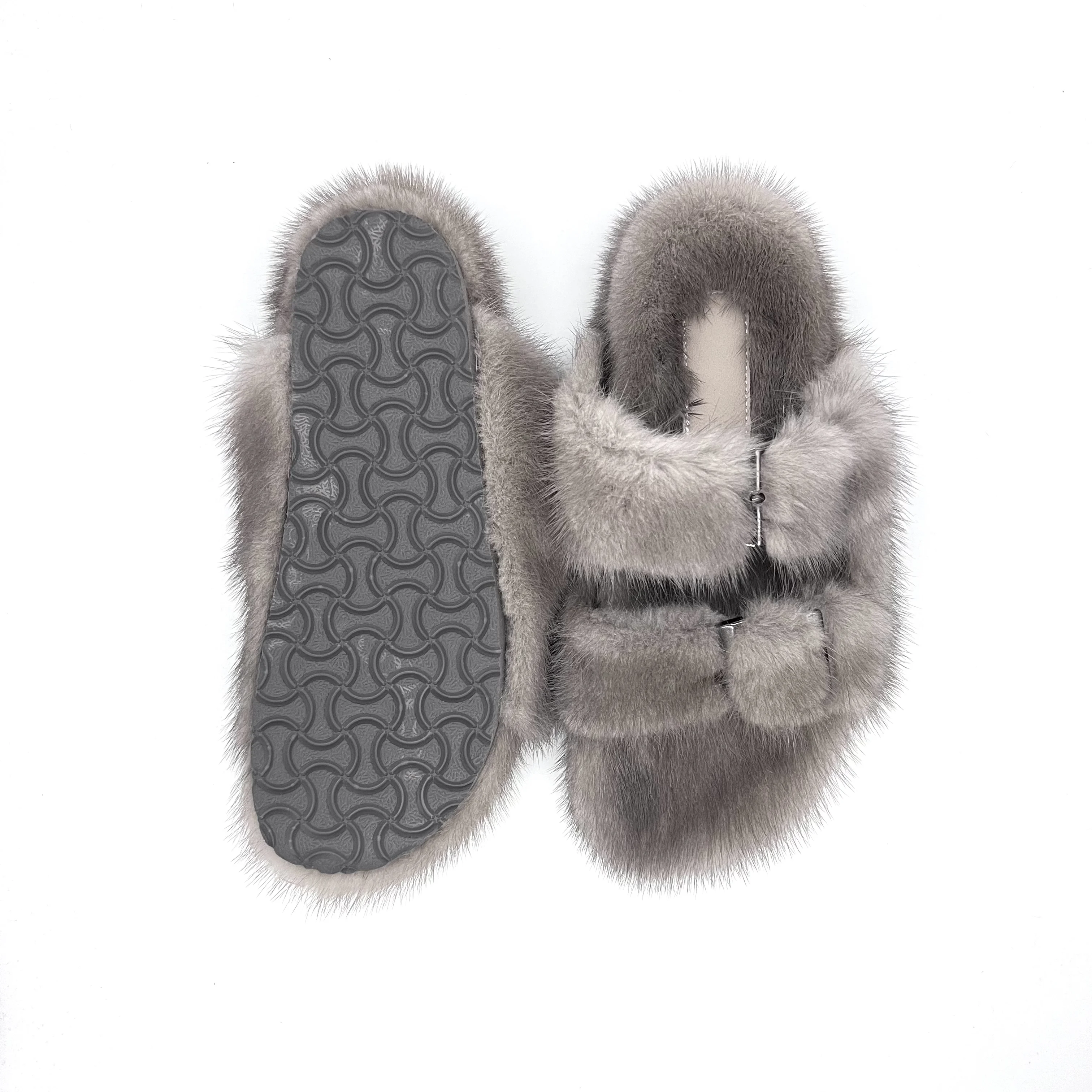 Fashion Full Mink Skin Fur Slippers For Women