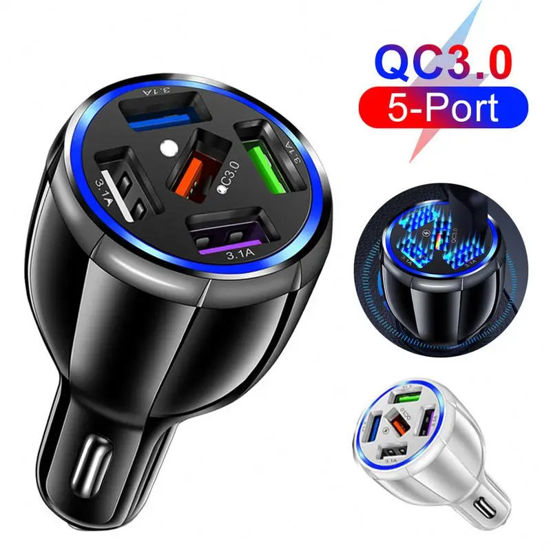 5 Ports USB 15A Car Charger QC 3.0 Port Phone Fast Charging Adapter for  IPhone 12 Xiaomi Samsung Intelligent Charging