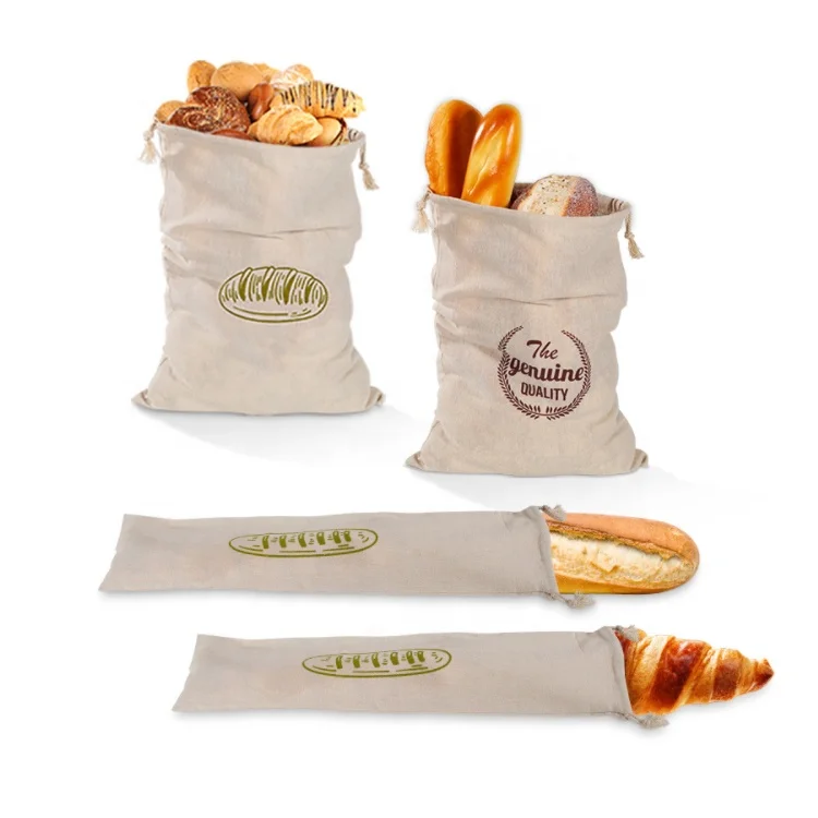 Organic Cotton Bread Bag Unbleached Reusable Food Storage Linen for