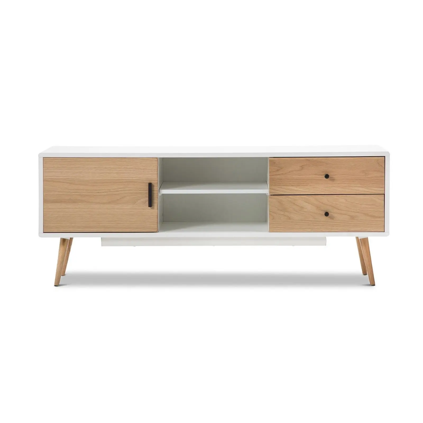 Classic Minimalist Design With Drawers And Display Stand White Wooden TV Stand