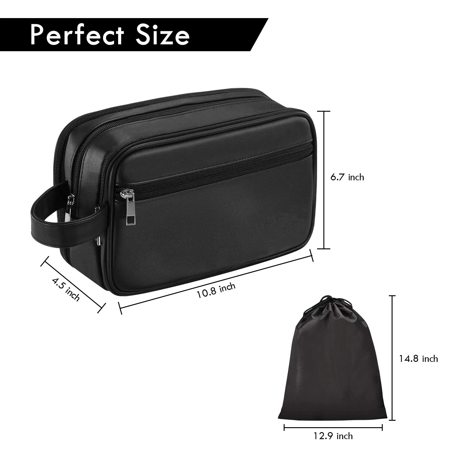 Custom Logo Black Pu Leather Cosmetic Bag Men Handle Razor Shaver Storage Makeup Organizer Portable Travel