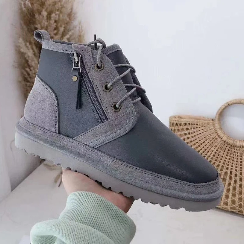 2021 New Designer Stylish Winter Lace Up Real Sheepskin Casual Ankle Leather Boots for Men