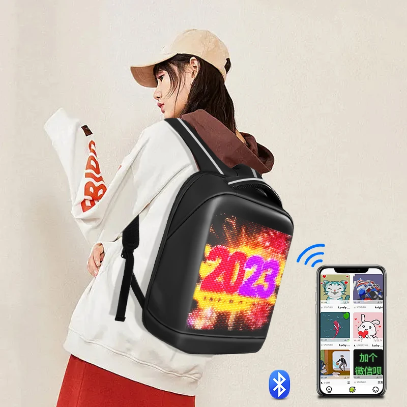 Smart Laptop animated LED Backpack DIY Fashion digital led bag Waterproof Shoulder Travel backpack light for Men Woman