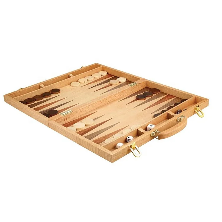 Factory Custom Solid Board Game Print Wooden Luxury Travel Roll Up Backgammon Set with Dice Pieces