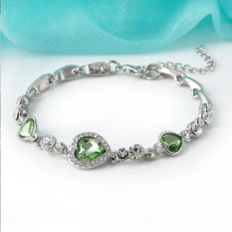 New Delicate Blue Love Hearts Silver Bracelets Women Temperament Noble Shining Fashion Jewelry Bracelets Accessories