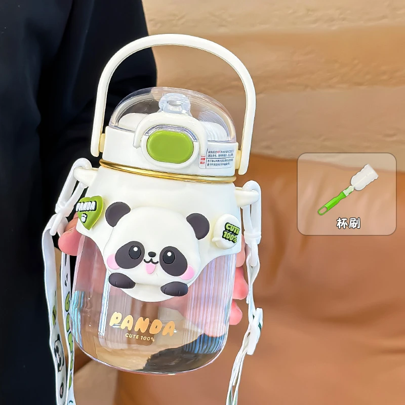 K03 Cute Cartoon Kids gifts Fashion Panda Big Belly Cup Water Bottle With Tube Gril Insulated Water Cup 820ml Wholesale
