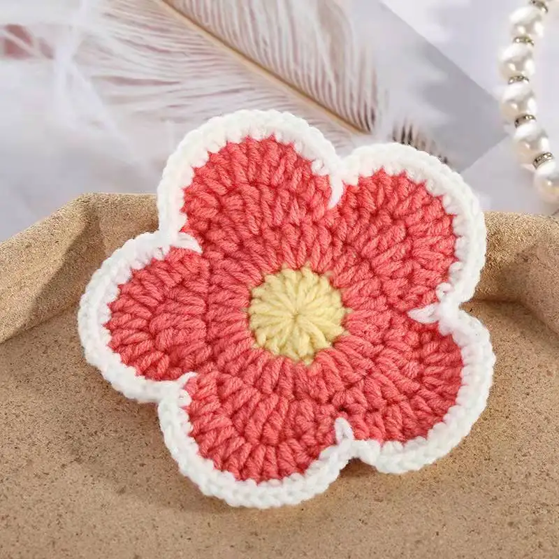 Handmade knitted woolen yarn crochet lace coaster cup mat