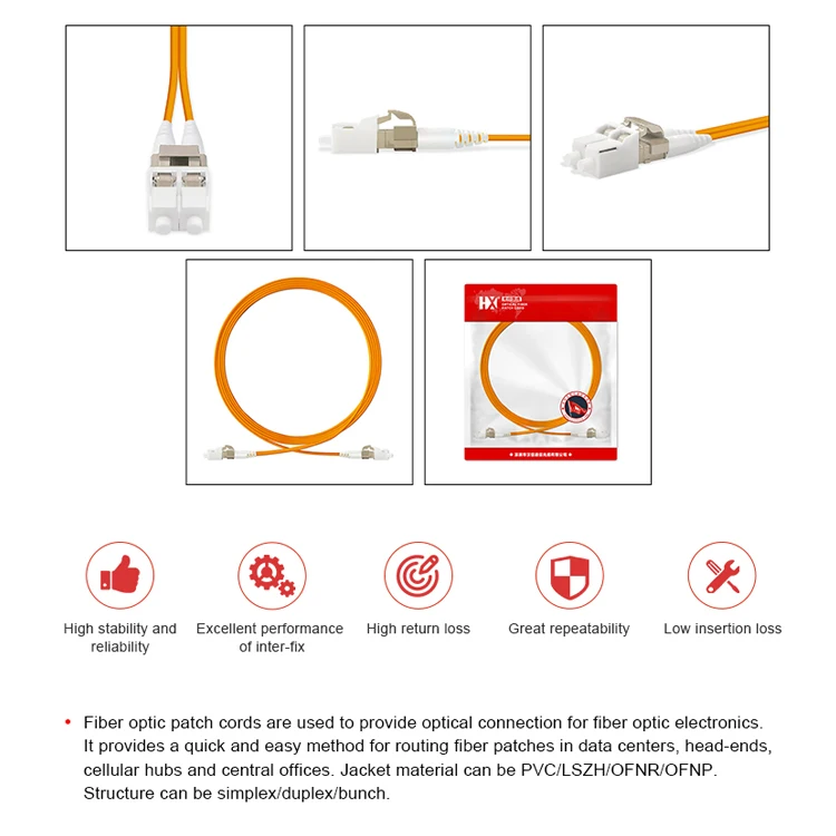 LC to LC duplex multimode fiber optic patch cord from Shenzhen factory