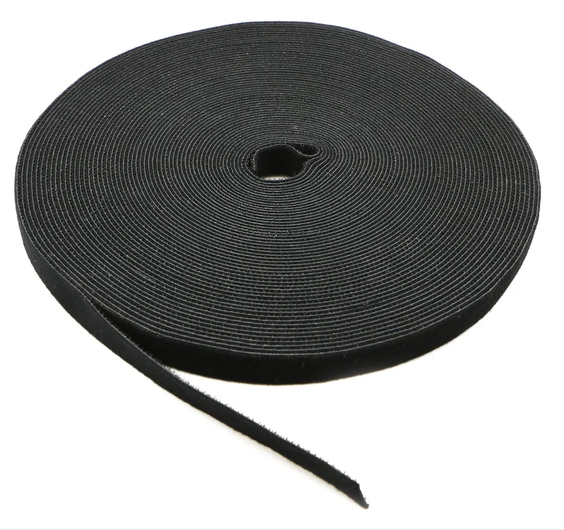 Reusable Fastening Tape Cable Ties 3/4 Inch Double Side Hook Roll (25 Meters, Black)