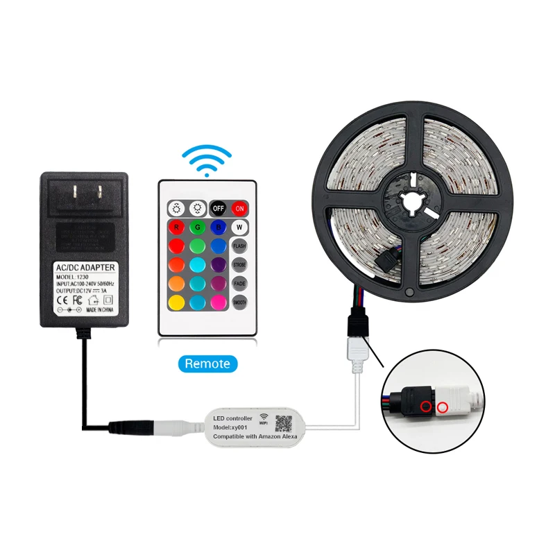 Decoration Ip65 5M 10M 24 Key Double Rgb Led Strip Light High Quality Flexible Neon Strip Light Kit