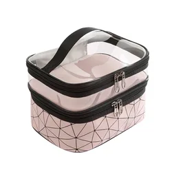 Double Layer Large Capacity Makeup Organizer Toiletry Pink Bags for Cosmetics