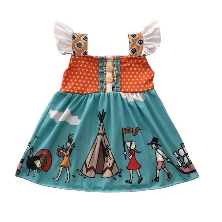 Factory direct sell thanksgiving day  kids girl dress soft cotton 2021 pre sale wholesale summer girl clothing