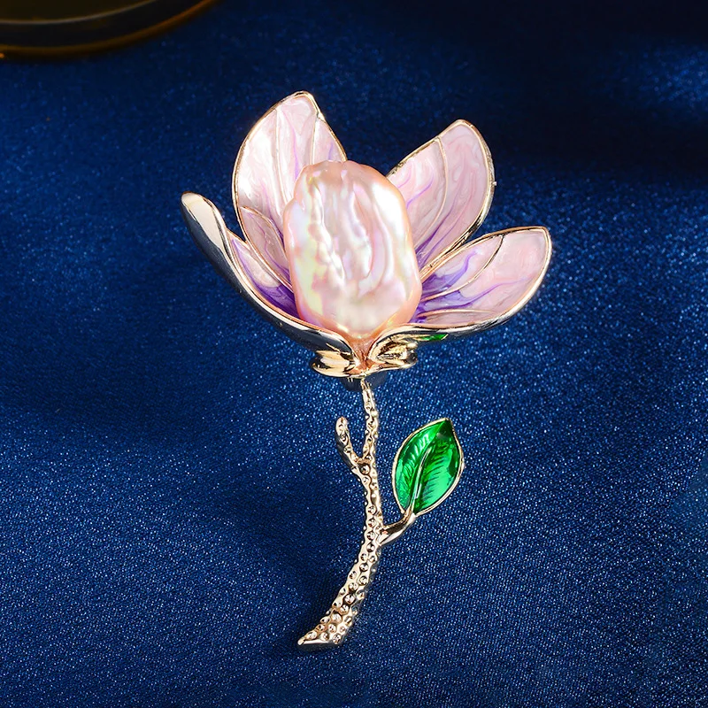 Luxury Elegant Pearl Brooches Pin Enamel Baroque Pearl Flower Brooch Flower Broaches Pin For Women