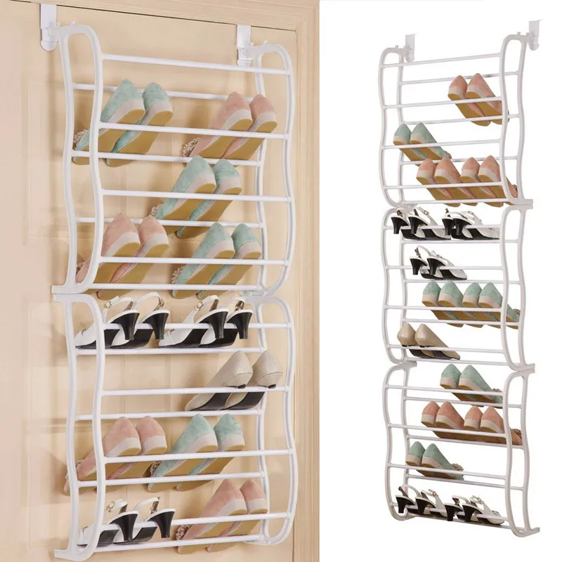 Hot selling Fold-up 36 pairs shoe organizer black White 12-Tier Over the Door Shoe Rack