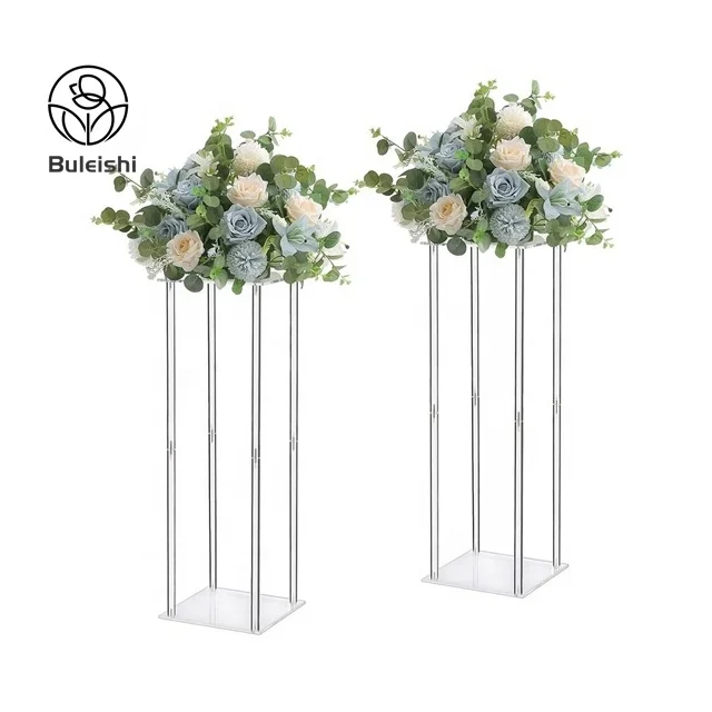 Clear Glass Flower Vase  Crystal Acrylic Flower Pillar Stand for Wedding Centerpieces Aisle Road Lead Decoration