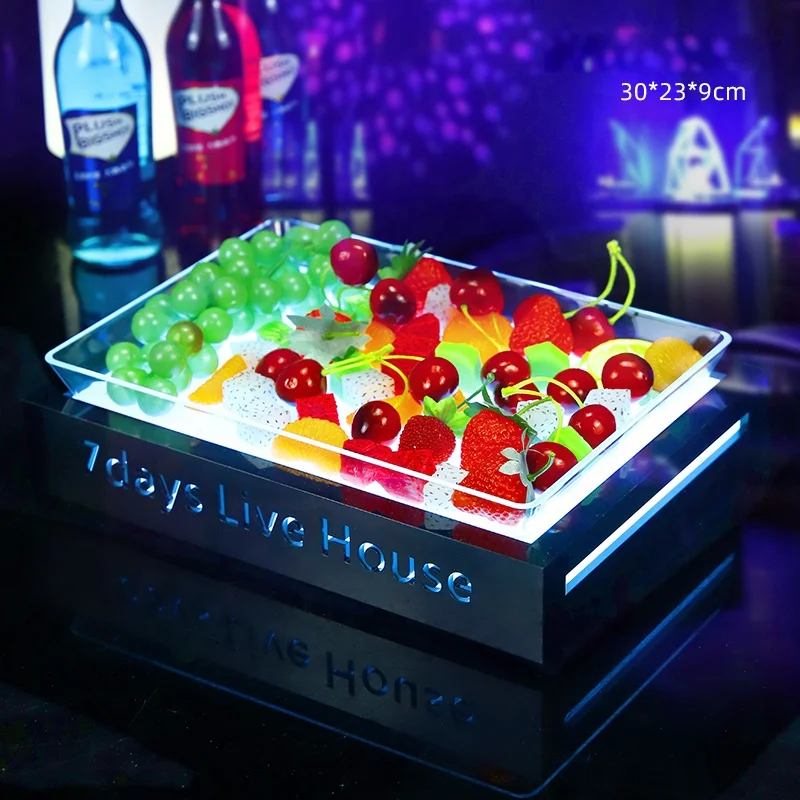 Hotel Restaurant Wedding Banquet Bar Nightclub Acrylic LED Fruit Plate service Tray Snack wine glass holder Display Serving Tray