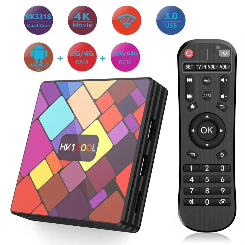 2019 New Arrival Products HK1 Cool Rockchip RK3318 Quad Core 4GB/32GB Dual Band Wifi 4k H-d Android Box Tv 4k  HK1 COOL