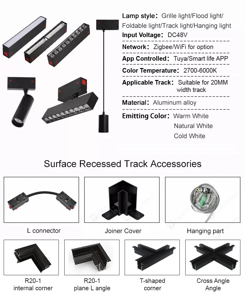 Magnetic Rail Led Shop Light Track Magnetic suction lamp Angle module track lights accessories