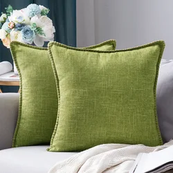 Wholesale Farmhouse Pillows Cases 45x45 cm Linen Cushion Cover with Edges Vintage Square Trimmed Design Throw Pillow Cover
