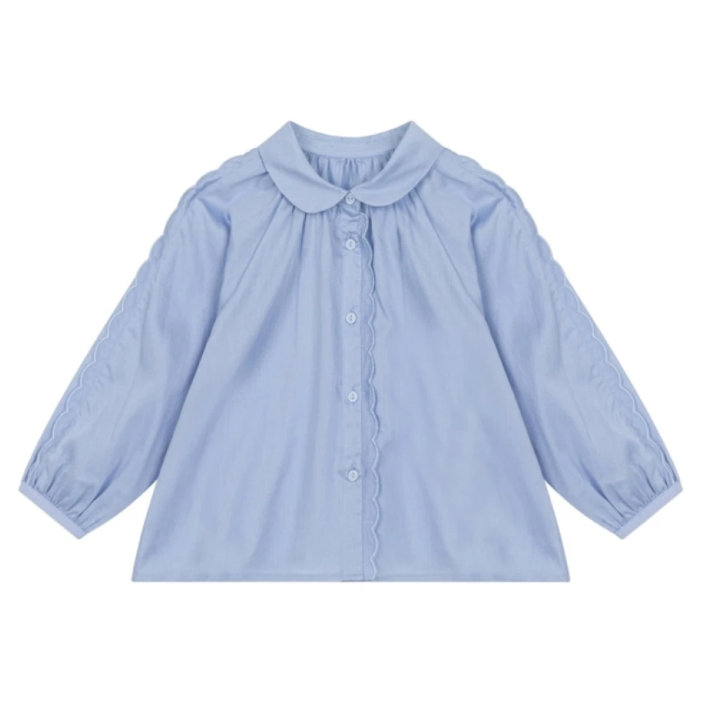 Gap Child Toddler Girls Shirt Breathable O-Neck Formal Top with Striped Pattern and Embroidered Technics Baby Tops