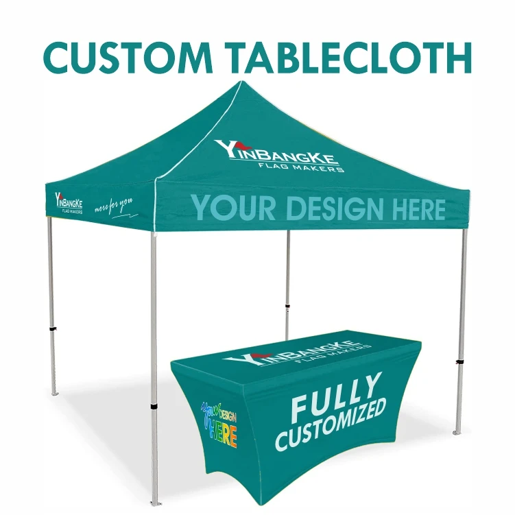 Custom Factory Tablecloth for Business Advertising for wedding birthday Table Cover with Tent or Backdrop or pop up banner