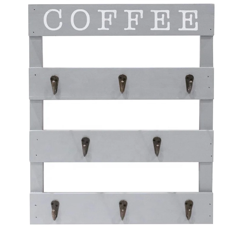 Wooden Coffee Mug Rack Wall Mounted Cup Organizer for Home Kitchen Display Storage and Collection