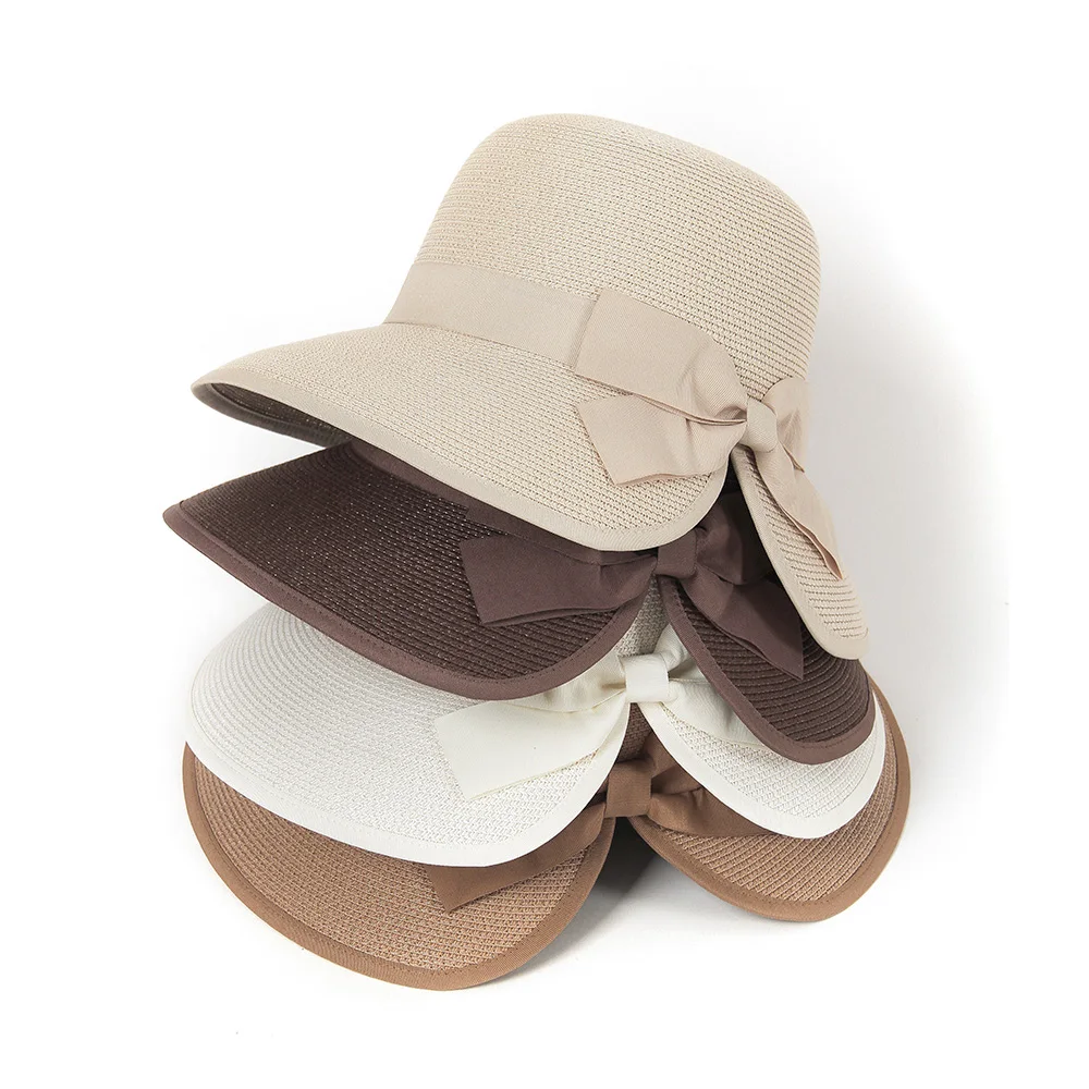 Hot sale women bowknot straw hat wholesale beach hats for women summer straw hat summer caps