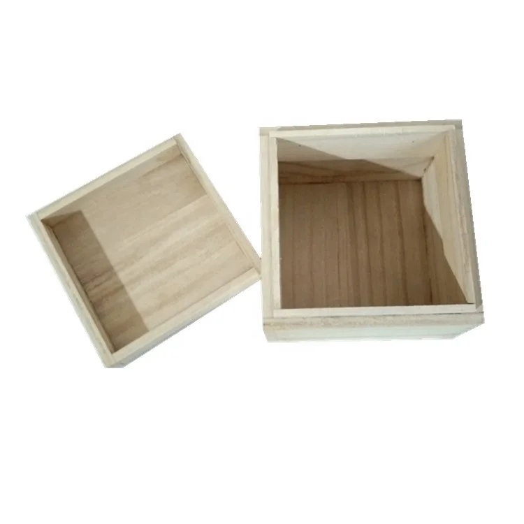 
unfinished Paulownia square wooden box for customized logo in stock 