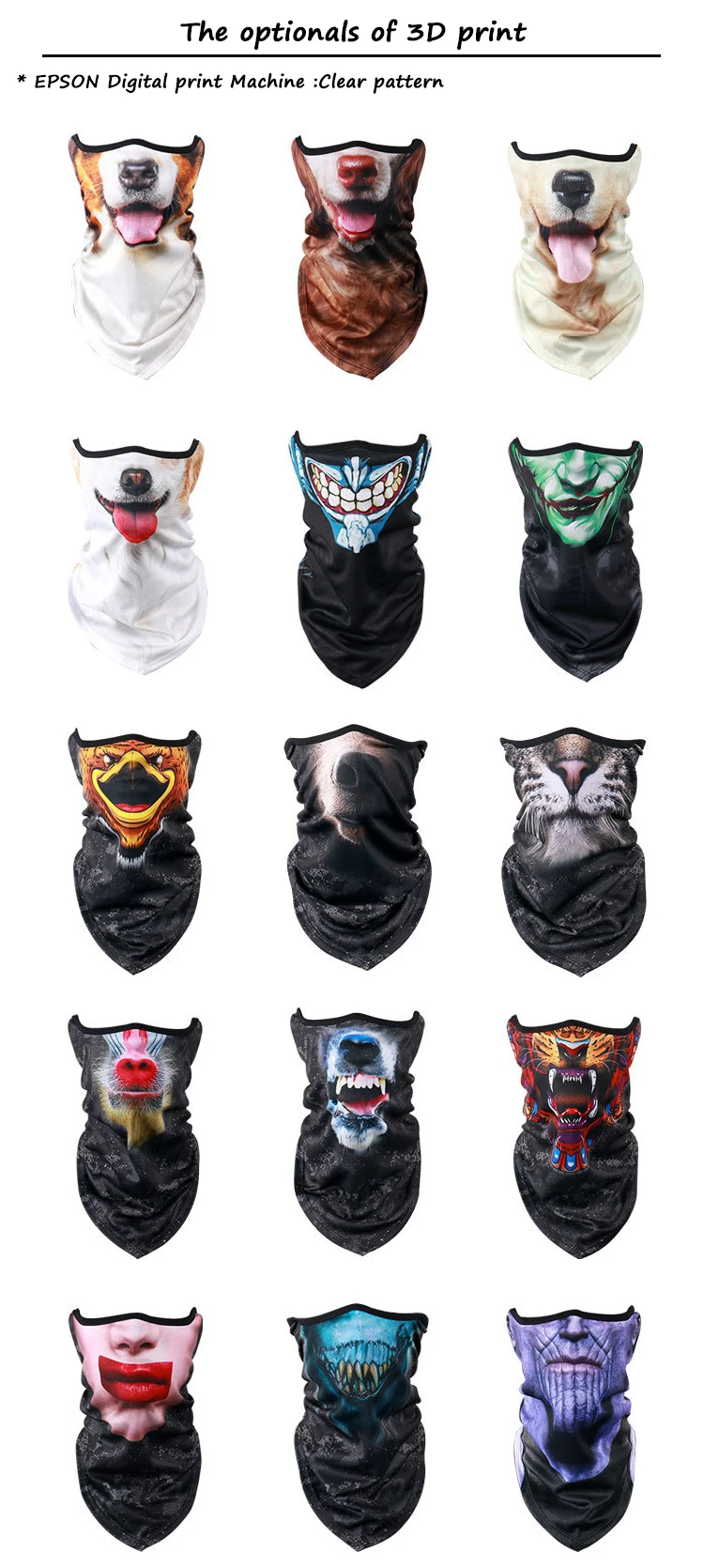 
3D custom print scarf cooling headwear Half head tube bandana dog neck gaiter face Cover mask 