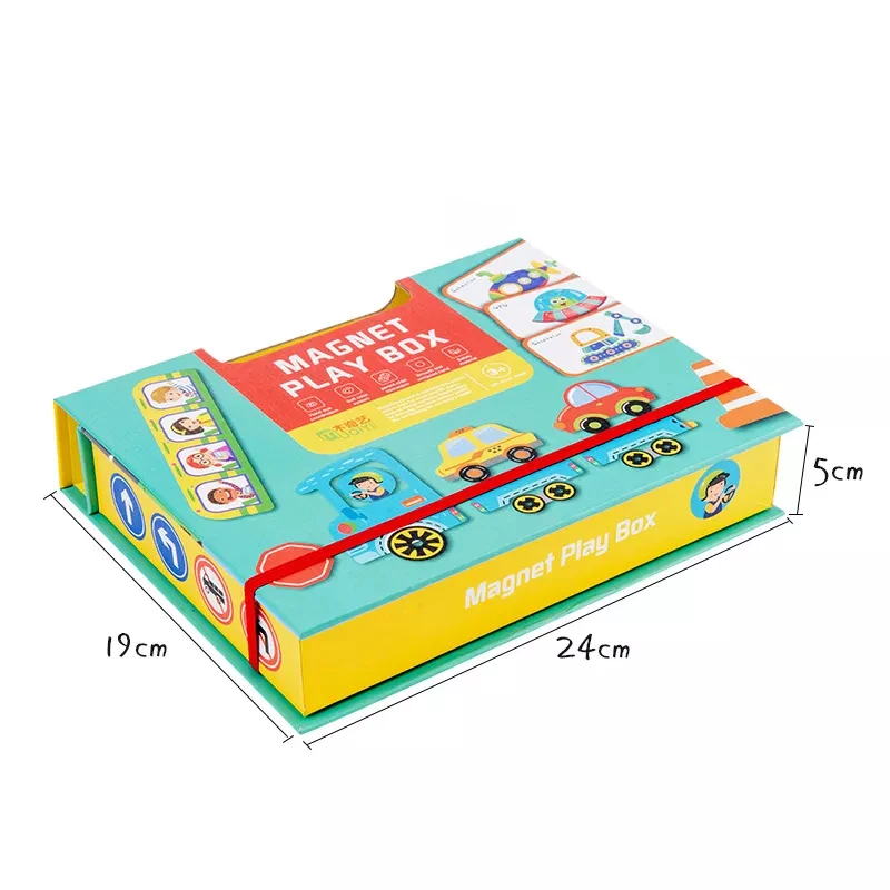 New arrival four theme interesting wooden magnetic puzzle game 3D puzzle educational game box toy set