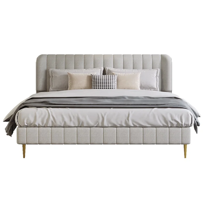 modern slat frame double full queen platform faux leather velvet fabric linen upholstered tufted king size bed with storage box
