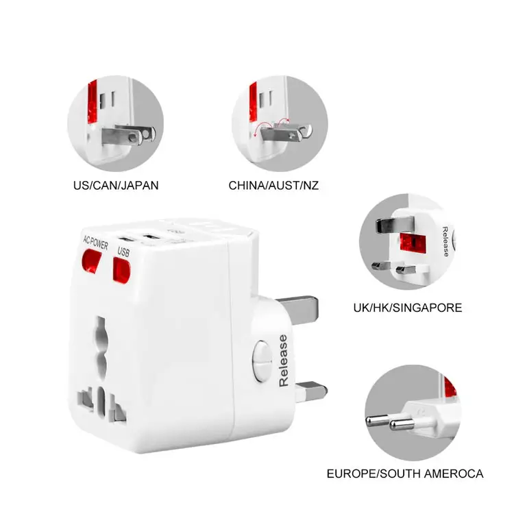 
Wonplug Hot sale universal smart USB charger travel adapter with UK/US/AU/EU four kinds of plug Promotional business gift set electronic gadgets universal smart USB charger travel adapter