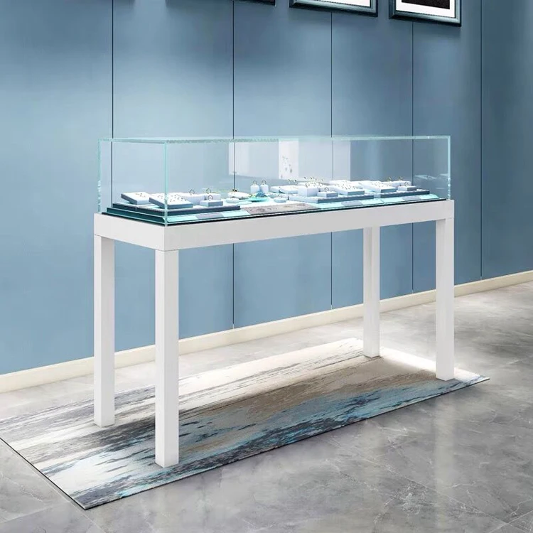 Modern led glass jewellery display counter jewelry kiosk showcase design for shopping mall