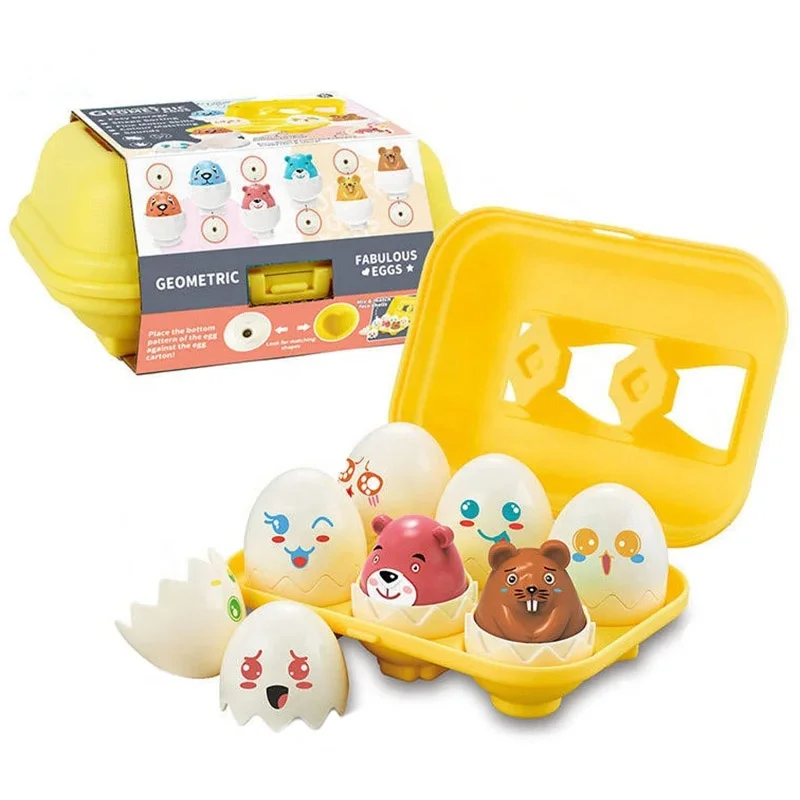 6pcs Easter eggs toys educational Montessori color and shape recognition matching sorting learning egg toy for baby with squeak