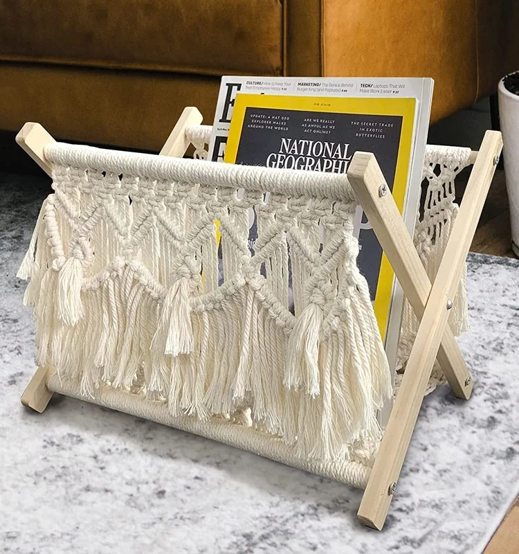 Home Wholesale Handmade folding wooden Magazine Towel Storage Basket holder rack organizer