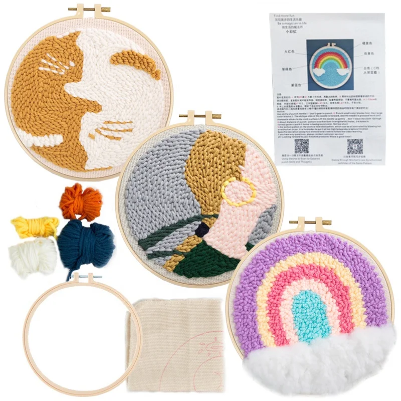 High Quality DIY Handmade Embroidery Kits Punch Needle Cross Stitch Kit With Embroidery Hoops Punch Needle Embroidery Kit