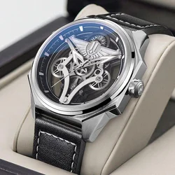 JINLERY Automatic Mechanical Watch Luxury Cutout Tribute Series Dial Design Waterproof Automatic Mechanical Wrist Watch