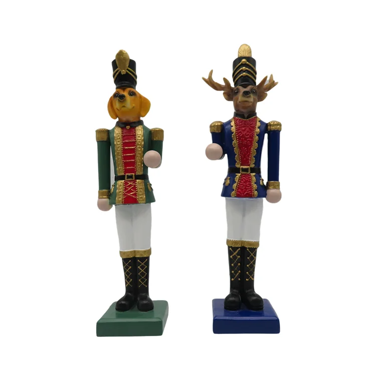 Redeco Customize Design Wholesale Figurine Deer Dog Nutcracker Soldier Resin Nutcracker Statue For Christmas Decoration