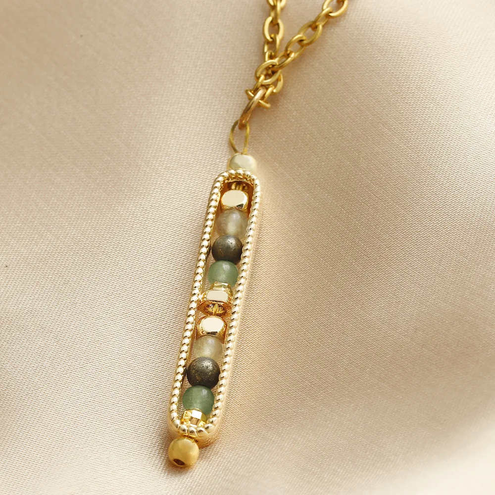 New small stone bead pendant necklace made of hematite amethyst stainless steel necklace for women