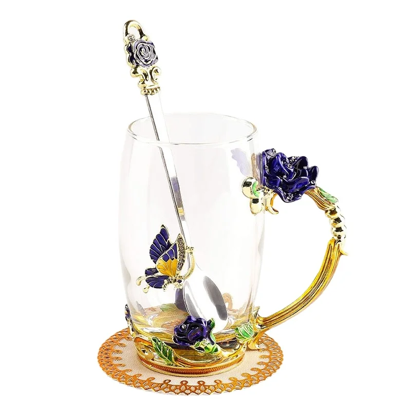 Tea Cup Coffee Mug Cups, Glass Coffee Cups Tea Mugs 2018 Handmade Butterfly Rose
