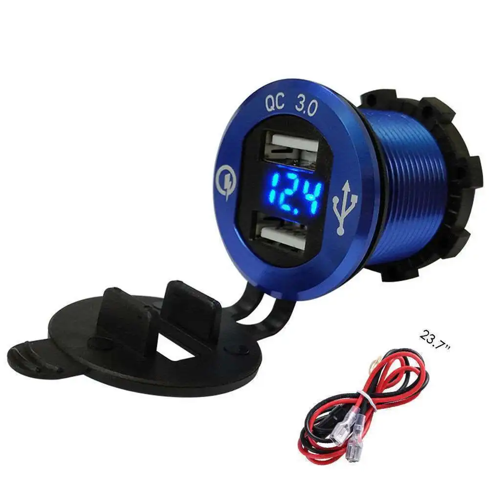 Universal Dual 2 Port USB Socket for Car Adapter Charger w/LED Voltmeter USB C Outlet Socket PD
